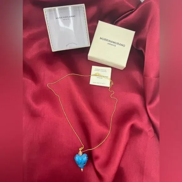 Murrina Murano Venezia Blue Heart Pendant Necklace - Picture 4 of 6